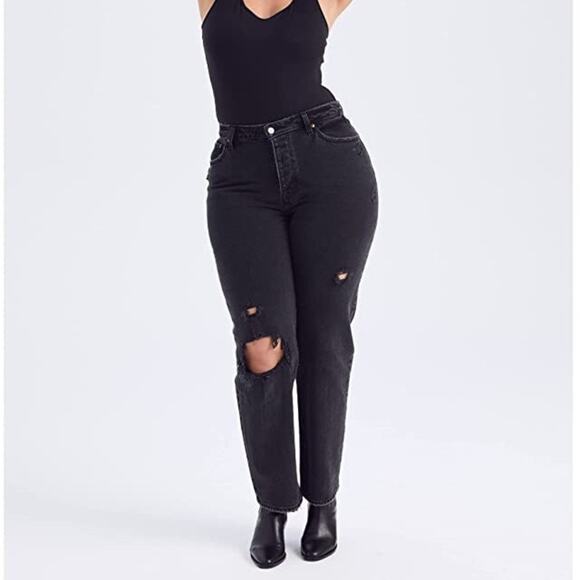 Abercrombie & Fitch The Dad High Rise Relaxed Distressed Black Denim Jeans 32 - Picture 1 of 7